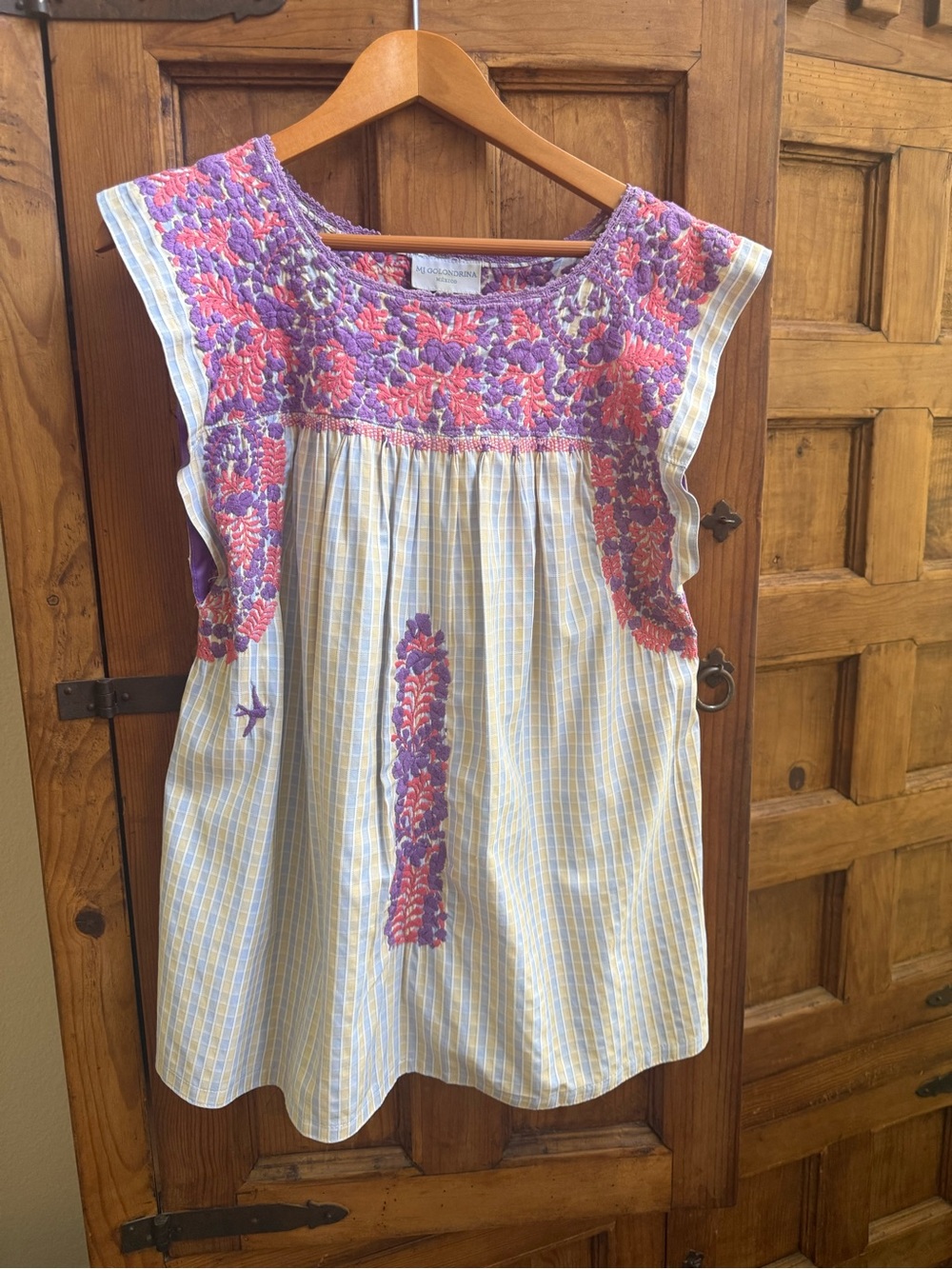 Mi Golondrina rare striped hand embroidered top sz L - Picture 3 of 7